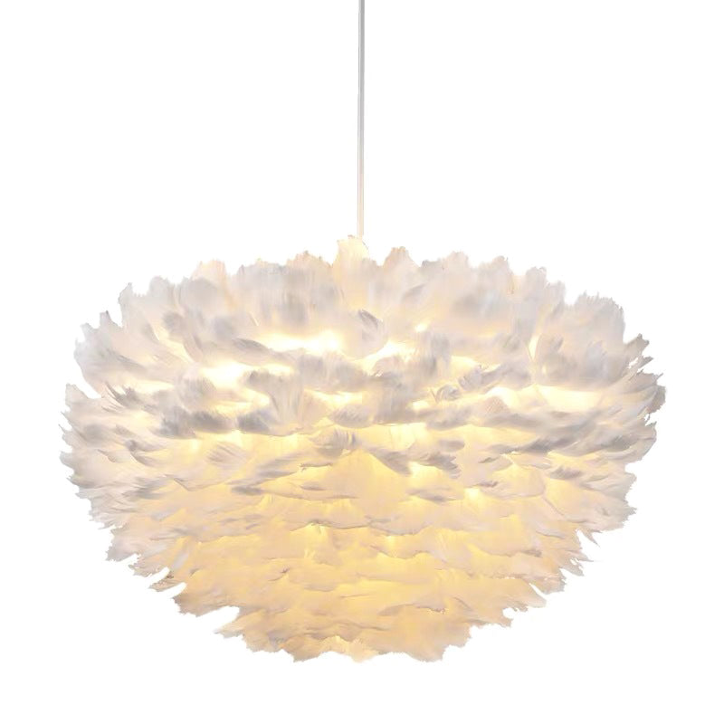 White Feather Pendant Lighting Modern Nordic Creative Globe Hanging Ceiling Light for Bedroom