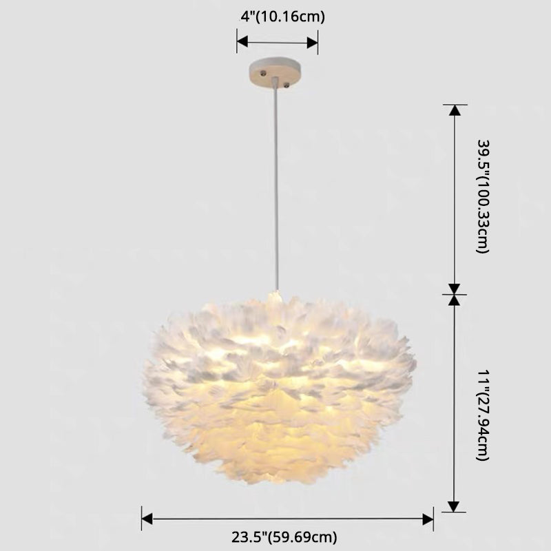 White Feather Pendant Lighting Modern Nordic Creative Globe Hanging Ceiling Light for Bedroom