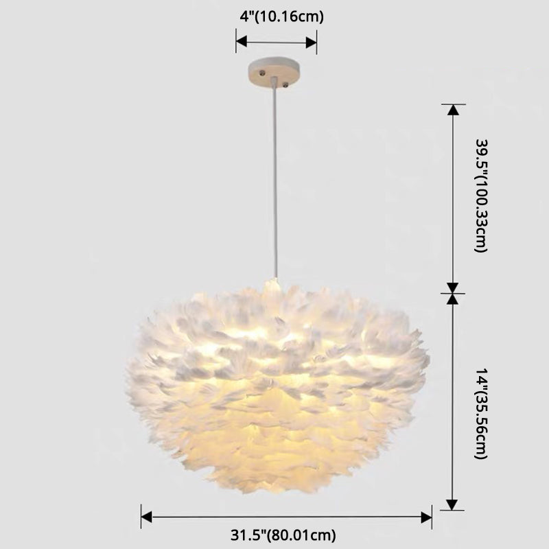 White Feather Pendant Lighting Modern Nordic Creative Globe Hanging Ceiling Light for Bedroom