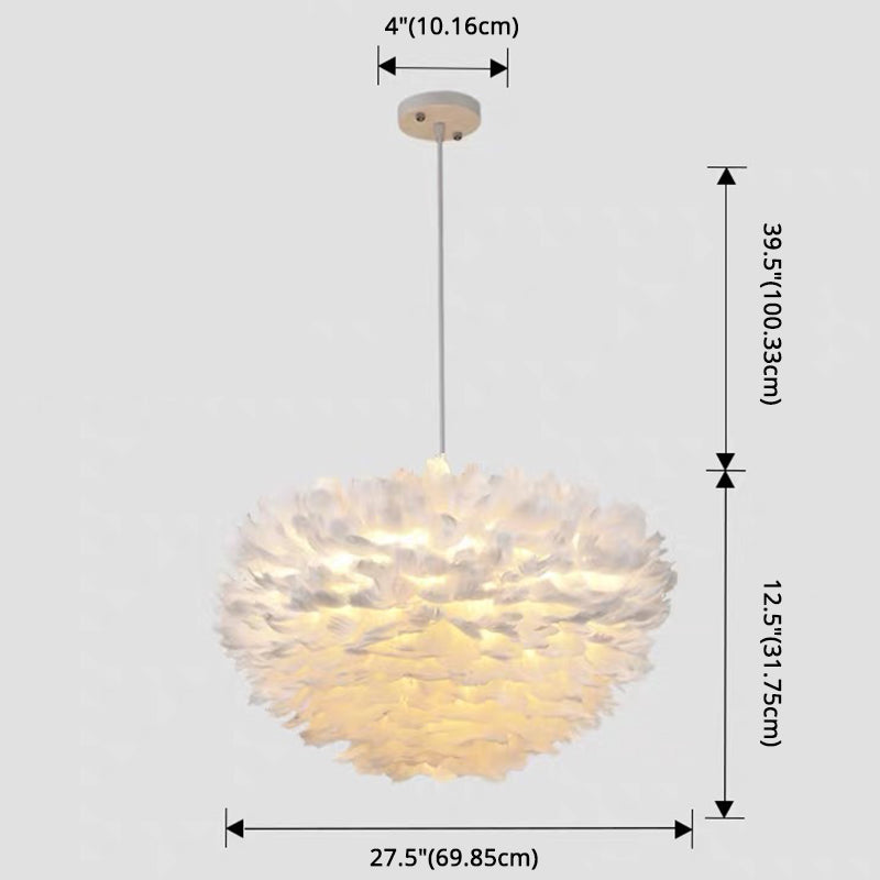 White Feather Pendant Lighting Modern Nordic Creative Globe Hanging Ceiling Light for Bedroom