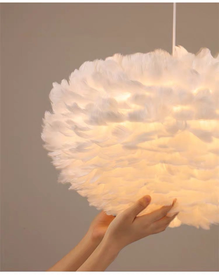 White Feather Pendant Lighting Modern Nordic Creative Globe Hanging Ceiling Light for Bedroom