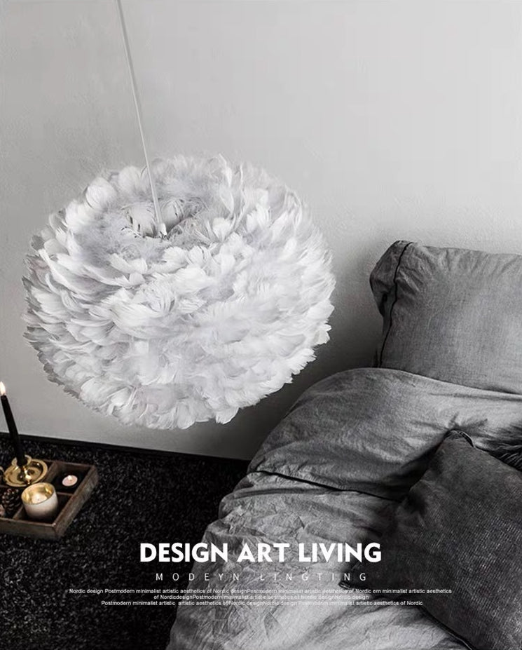 White Feather Pendant Lighting Modern Nordic Creative Globe Hanging Ceiling Light for Bedroom