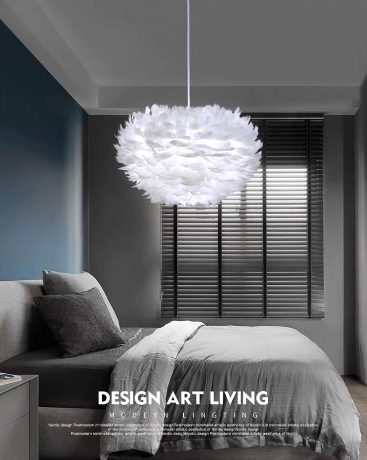 White Feather Pendant Lighting Modern Nordic Creative Globe Hanging Ceiling Light for Bedroom