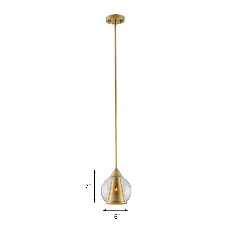 Sphere Pendant Ceiling Light Modern Smoke Gray Glass 1 Head Dining Room Hanging Lamp with Gold Cone Metal Shade Inside