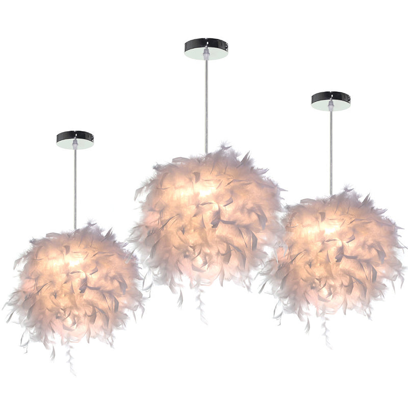 Sphere Feather Ceiling Chandelier Modern Creative Art Deco Living Room Hanging Ceiling Light in White