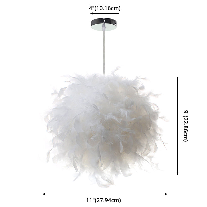 Sphere Feather Ceiling Chandelier Modern Creative Art Deco Living Room Hanging Ceiling Light in White