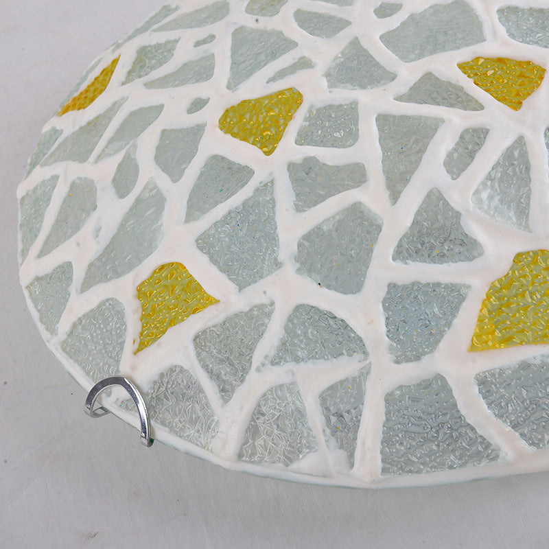 Handcrafted Glass Yellow Ceiling Lamp Dome Shaped Mediterranean Style Flush Mount Light for Bedroom