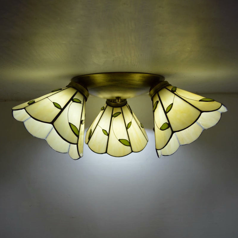 3 Heads Ceiling Flush Light Fixture Tiffany Small Stained Glass Flush Mount Lighting for Hall