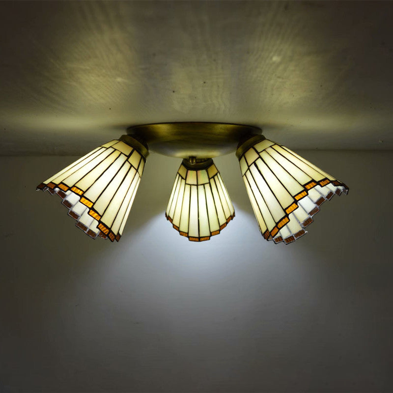 3 Heads Ceiling Flush Light Fixture Tiffany Small Stained Glass Flush Mount Lighting for Hall