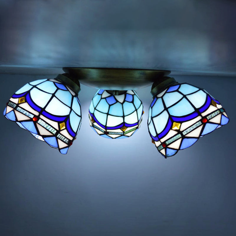 3 Heads Ceiling Flush Light Fixture Tiffany Small Stained Glass Flush Mount Lighting for Hall