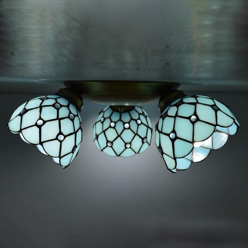 3 Heads Ceiling Flush Light Fixture Tiffany Small Stained Glass Flush Mount Lighting for Hall