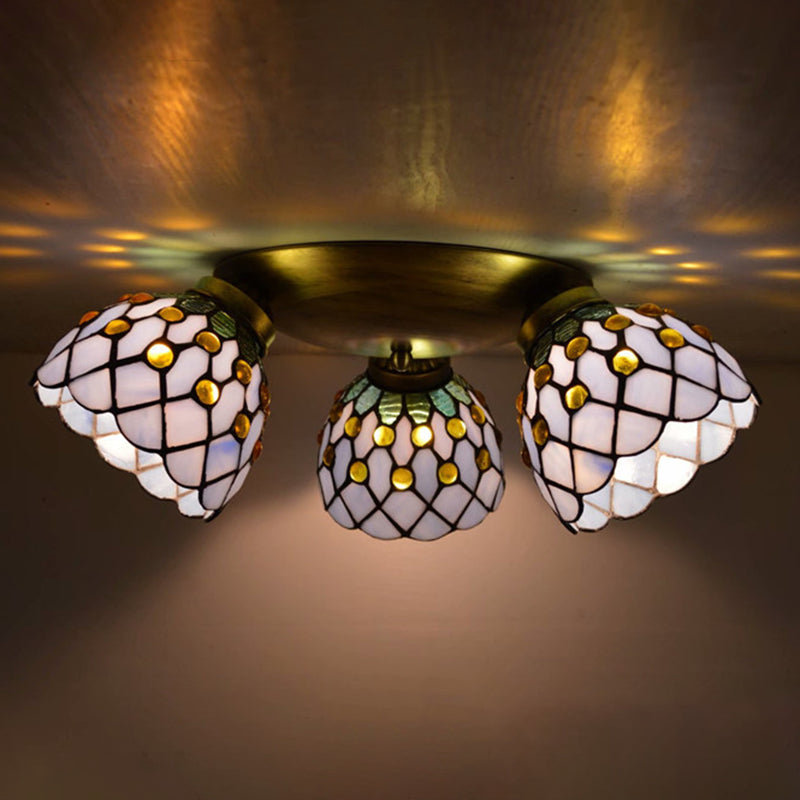 3 Heads Ceiling Flush Light Fixture Tiffany Small Stained Glass Flush Mount Lighting for Hall