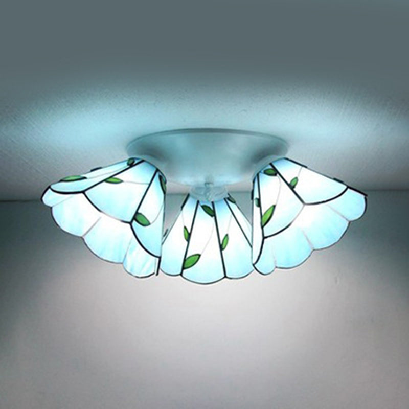 3 Heads Ceiling Flush Light Fixture Tiffany Small Stained Glass Flush Mount Lighting for Hall