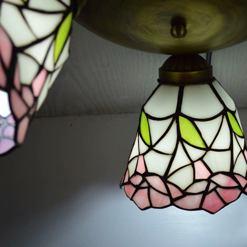 3 Heads Ceiling Flush Light Fixture Tiffany Small Stained Glass Flush Mount Lighting for Hall
