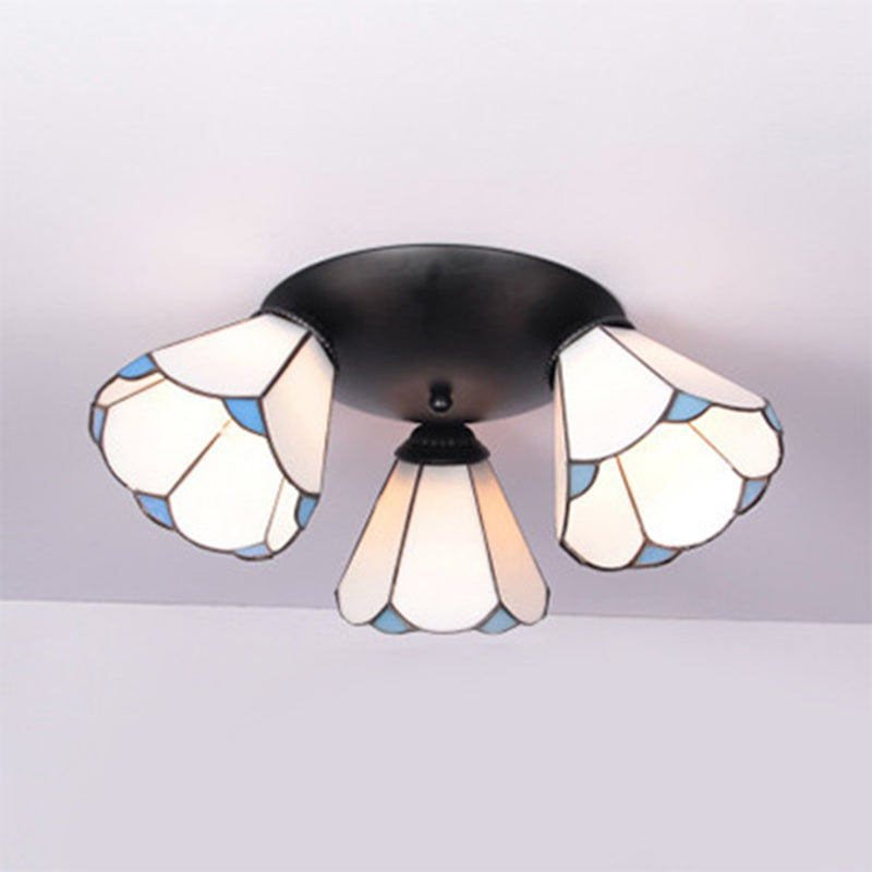 3 Heads Ceiling Flush Light Fixture Tiffany Small Stained Glass Flush Mount Lighting for Hall