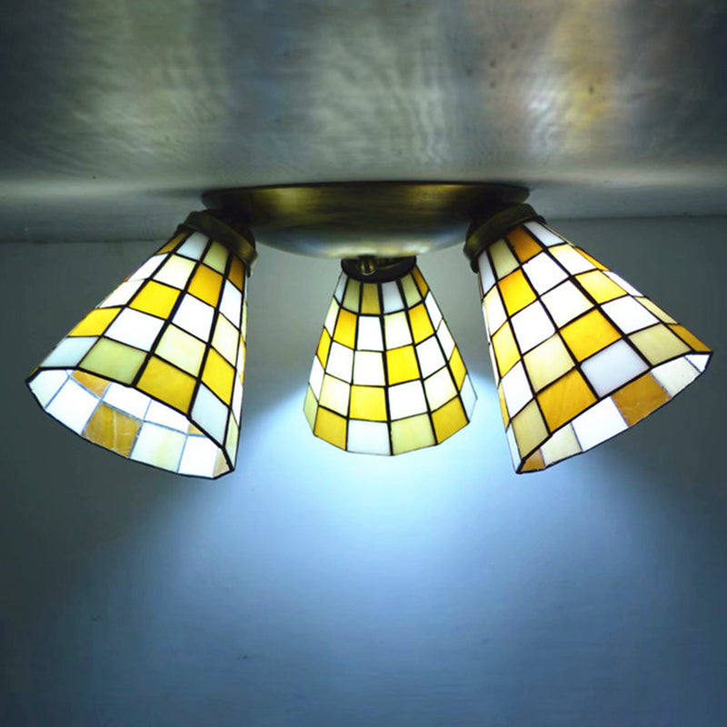 3 Heads Ceiling Flush Light Fixture Tiffany Small Stained Glass Flush Mount Lighting for Hall