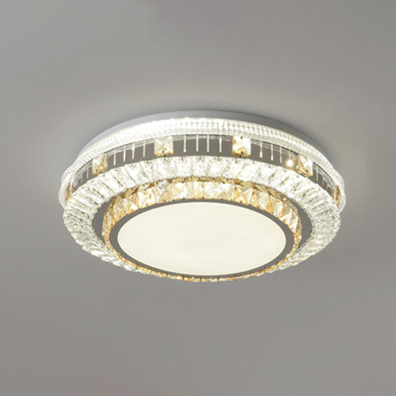 Éclairage de plafond de chambre à coucher de tambour incrusté de cristal LED plafonnier moderne en blanc