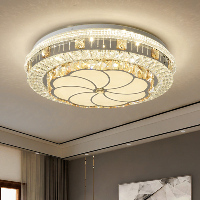 Drum Bedroom Ceiling Lighting Inlaid Crystal LED Modern Flush Mount Light in White