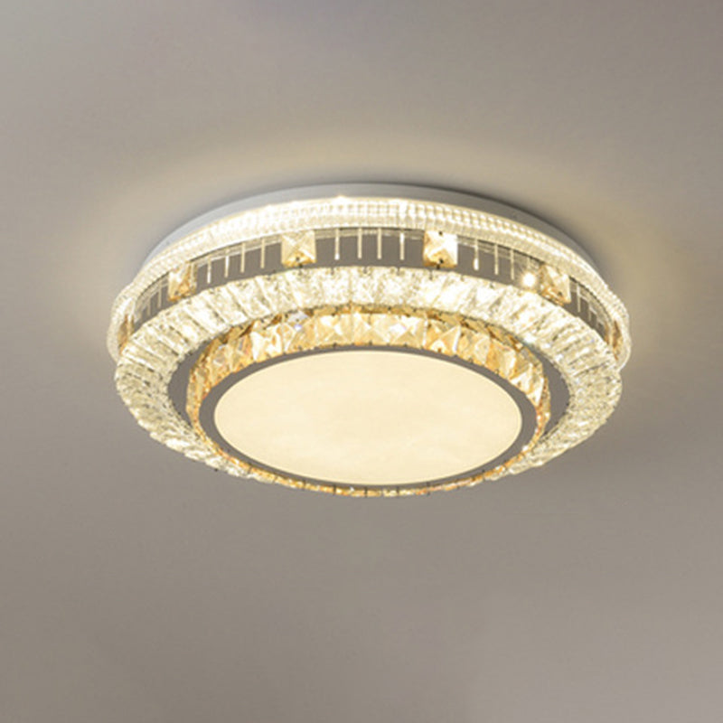 Drum Bedroom Ceiling Lighting Inlaid Crystal LED Modern Flush Mount Light in White