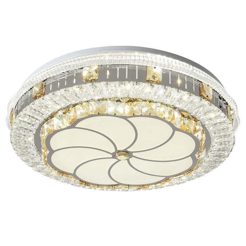 Drum Bedroom Ceiling Lighting Inlaid Crystal LED Modern Flush Mount Light in White