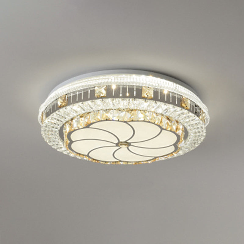 Éclairage de plafond de chambre à coucher de tambour incrusté de cristal LED plafonnier moderne en blanc