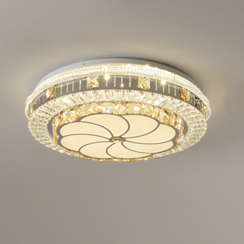 Éclairage de plafond de chambre à coucher de tambour incrusté de cristal LED plafonnier moderne en blanc