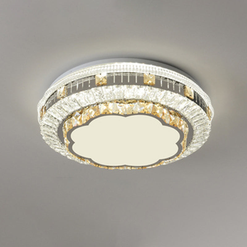 Drum Bedroom Ceiling Lighting Inlaid Crystal LED Modern Flush Mount Light in White