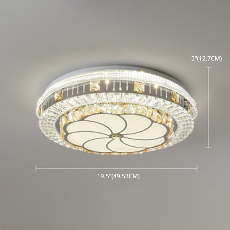 Drum Bedroom Ceiling Lighting Inlaid Crystal LED Modern Flush Mount Light in White