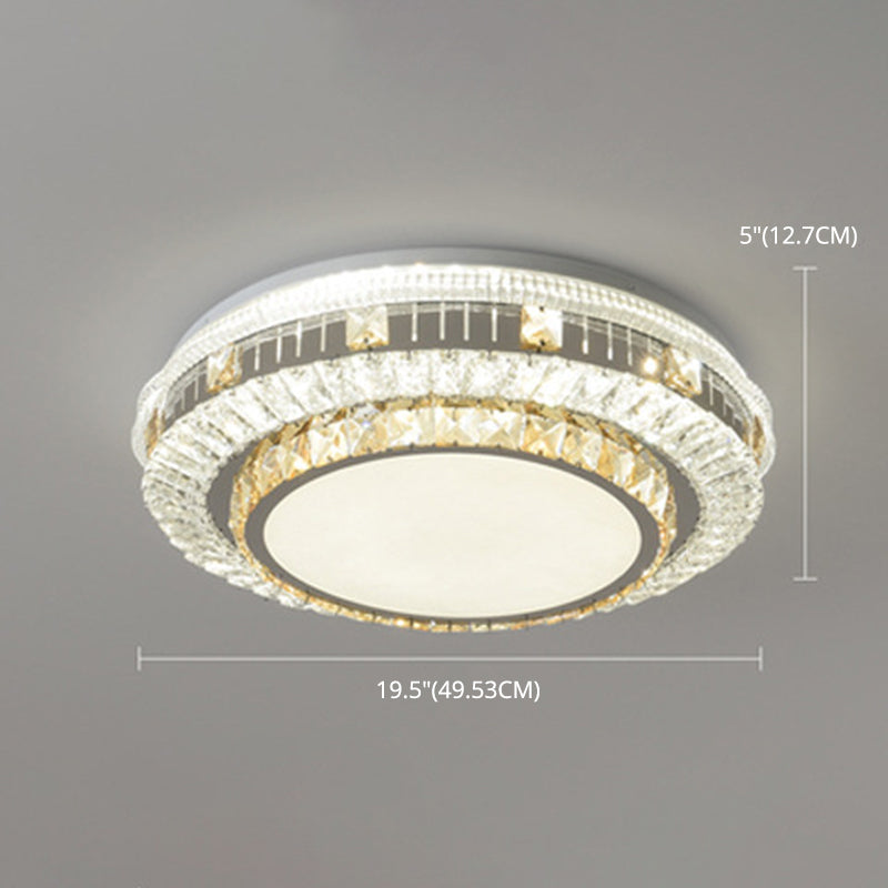 Drum Bedroom Ceiling Lighting Inlaid Crystal LED Modern Flush Mount Light in White