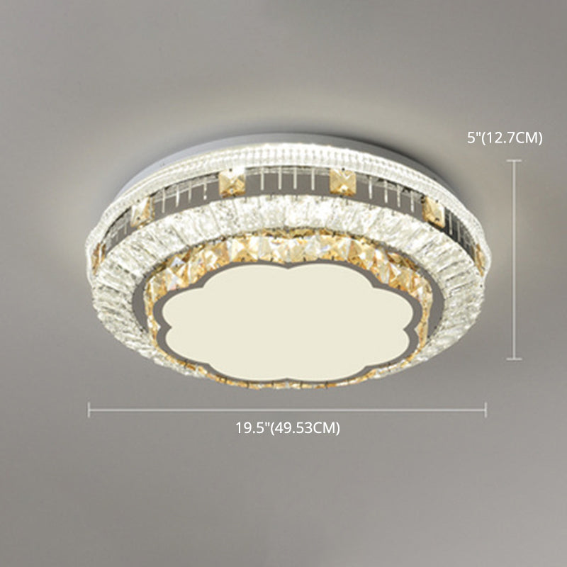 Drum Bedroom Ceiling Lighting Inlaid Crystal LED Modern Flush Mount Light in White
