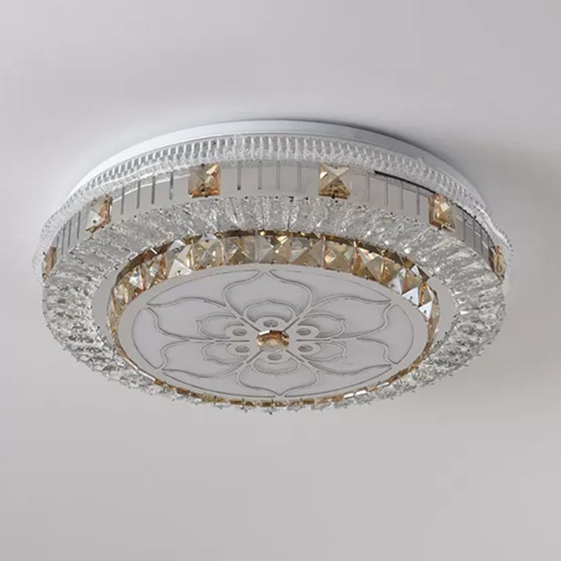 Drum Bedroom Ceiling Lighting Inlaid Crystal LED Modern Flush Mount Light in White