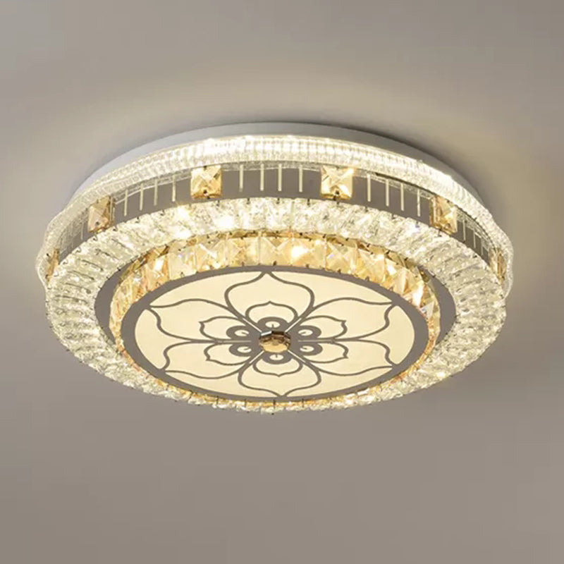 Éclairage de plafond de chambre à coucher de tambour incrusté de cristal LED plafonnier moderne en blanc