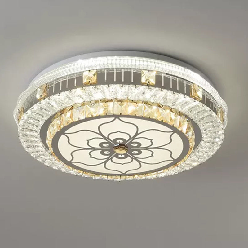 Éclairage de plafond de chambre à coucher de tambour incrusté de cristal LED plafonnier moderne en blanc