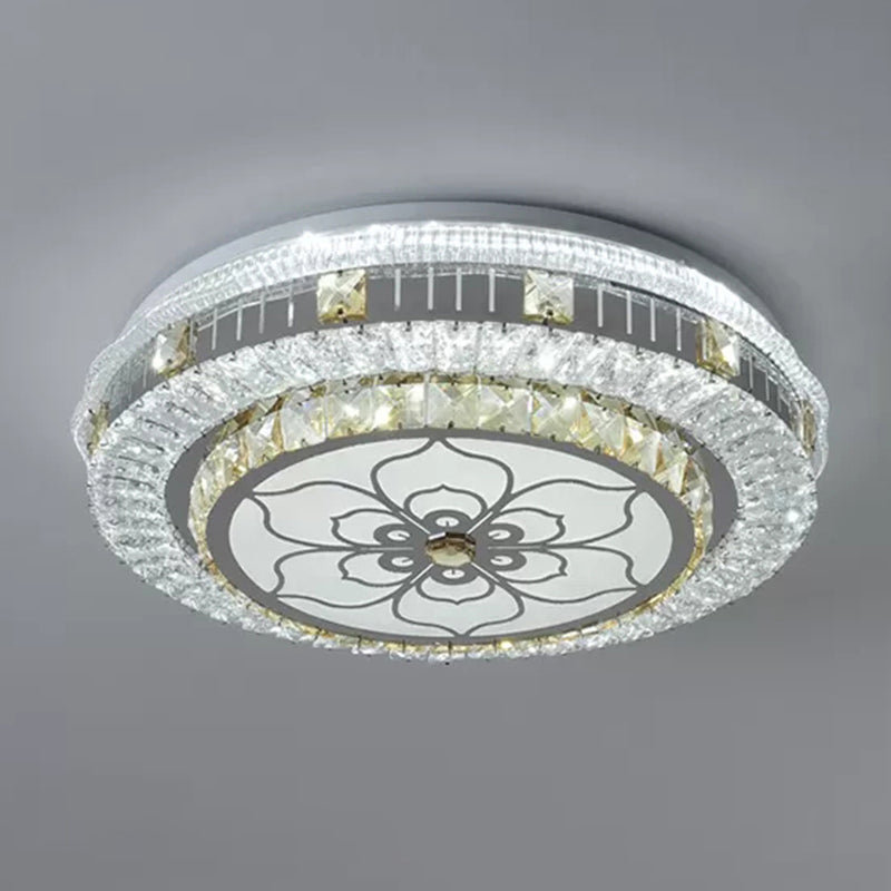 Éclairage de plafond de chambre à coucher de tambour incrusté de cristal LED plafonnier moderne en blanc