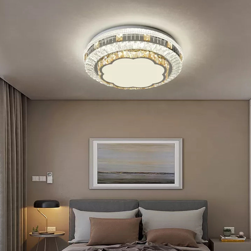 Éclairage de plafond de chambre à coucher de tambour incrusté de cristal LED plafonnier moderne en blanc