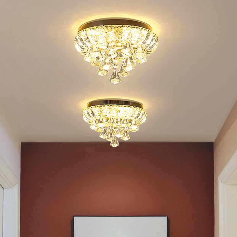 Small Hallway Flush Mounted Lamp Crystal Simplicity LED Flush Mount Ceiling Light in Brass