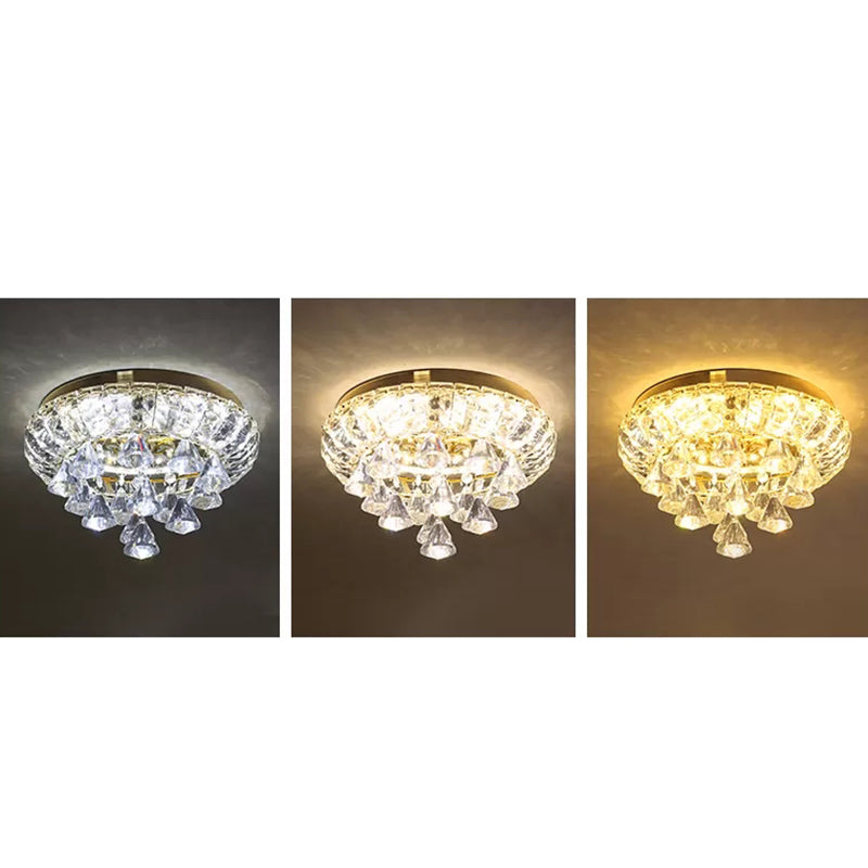 Small Hallway Flush Mounted Lamp Crystal Simplicity LED Flush Mount Ceiling Light in Brass