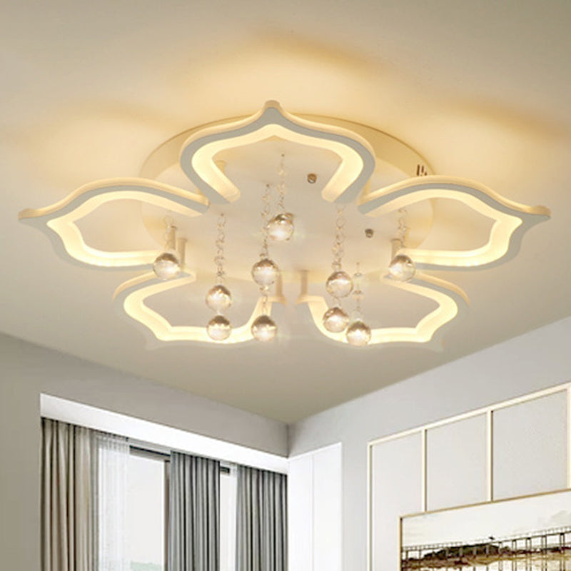 White Lotus Flush Ceiling Light Modernity LED Acrylic Semi Flush Mount with Crystal Decor