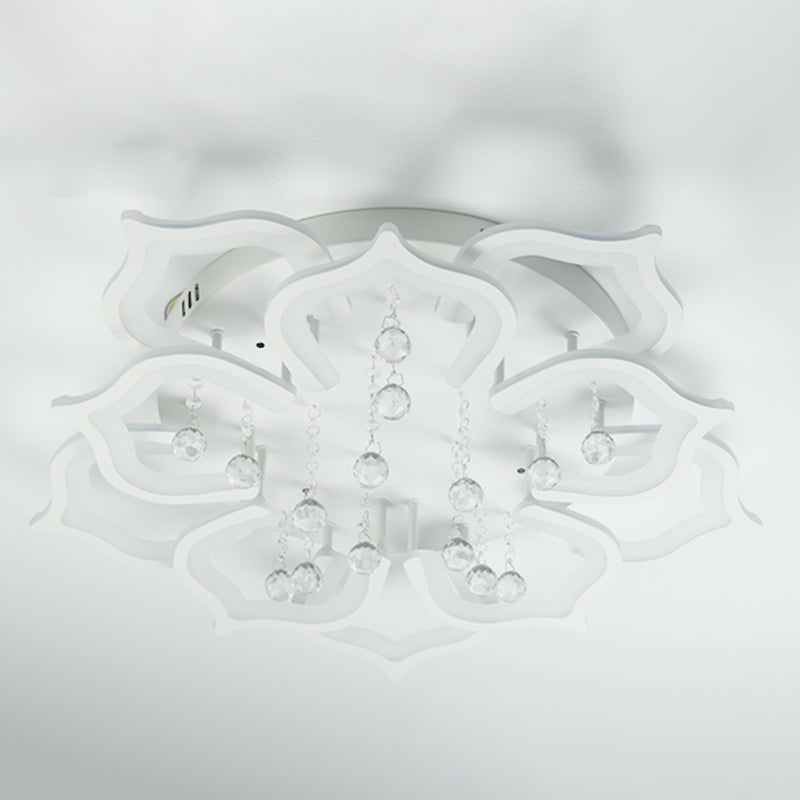 White Lotus Flush Ceiling Light Modernity LED Acrylic Semi Flush Mount with Crystal Decor