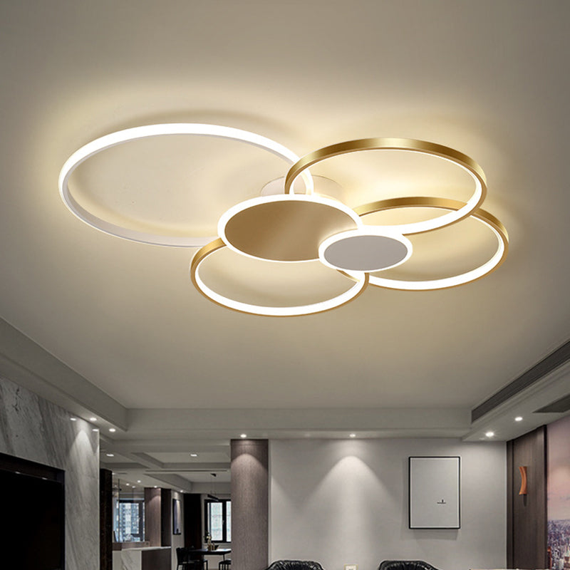 Lámpara de techo LED minimalista con iluminación empotrada y círculo de metal para sala de estar