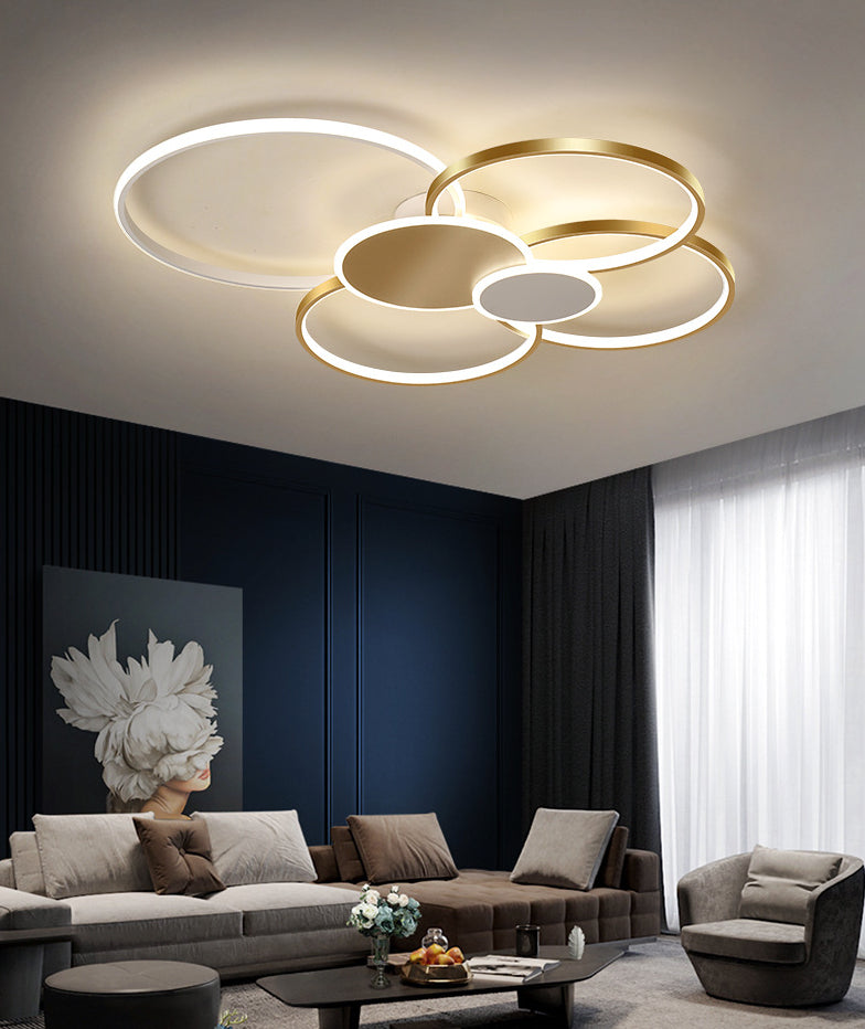 Lámpara de techo LED minimalista con iluminación empotrada y círculo de metal para sala de estar