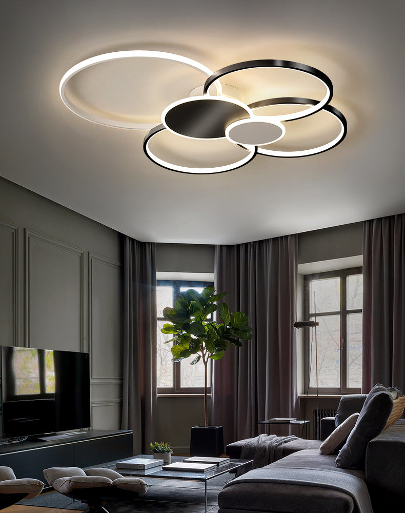Lámpara de techo LED minimalista con iluminación empotrada y círculo de metal para sala de estar