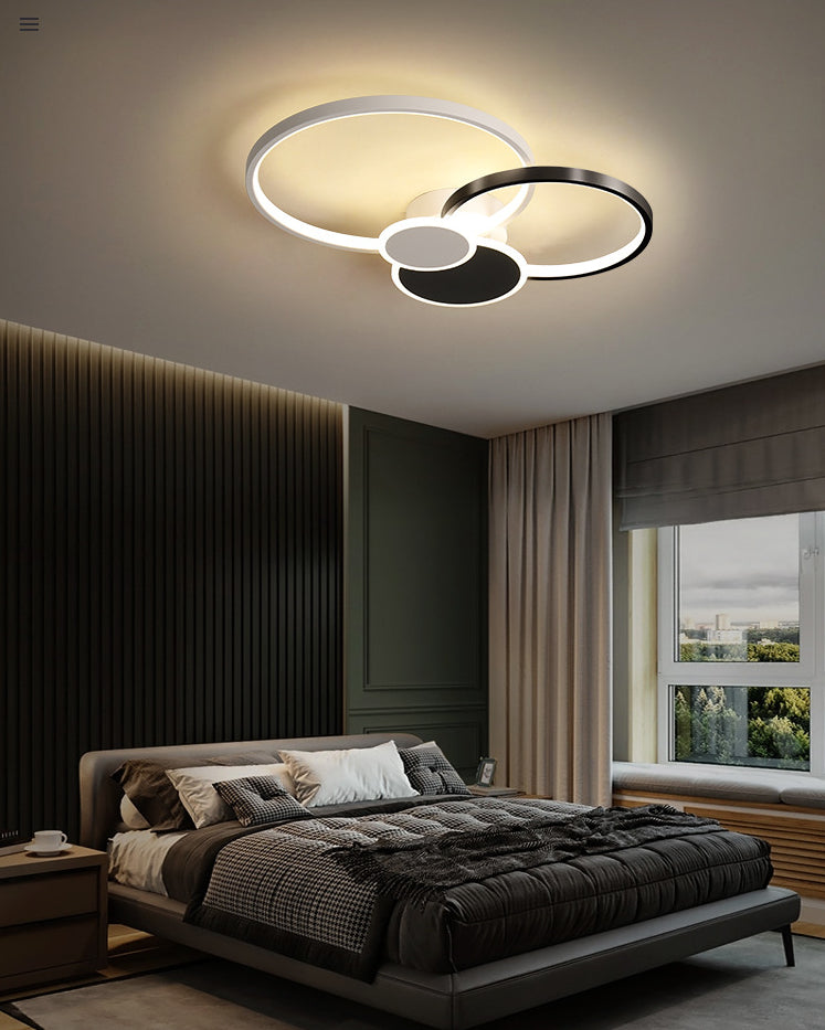 Lámpara de techo LED minimalista con iluminación empotrada y círculo de metal para sala de estar