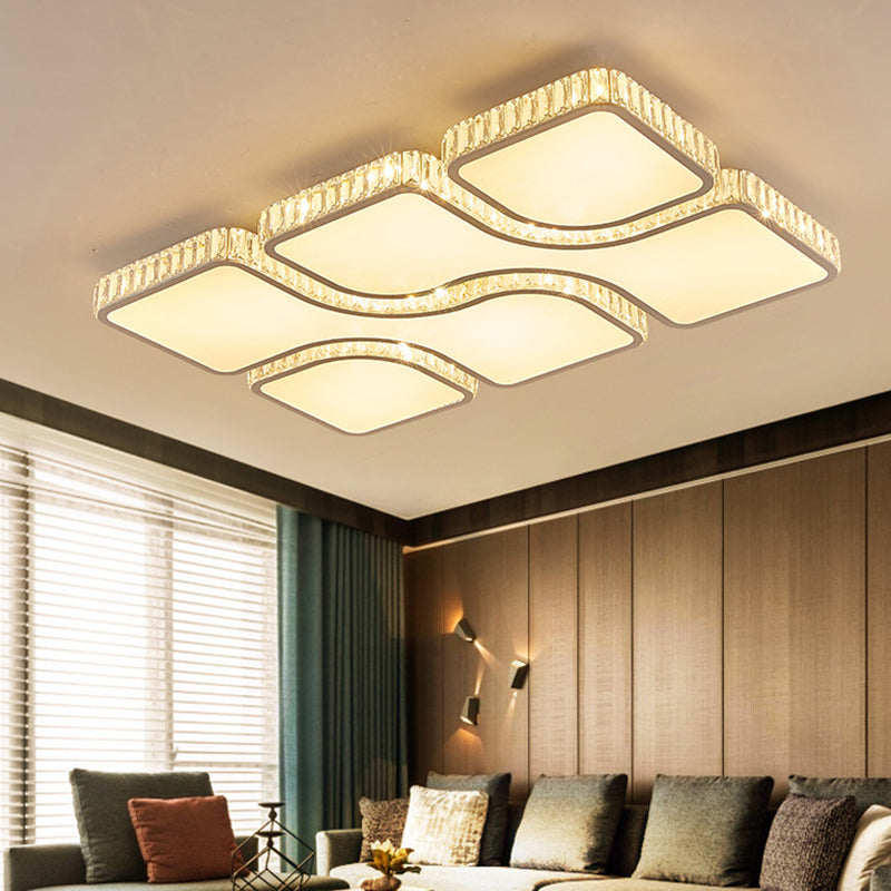 White Quadrangle Flush Light Contemporary LED Acrylic Flush Mount Light with Inlaid Crystal
