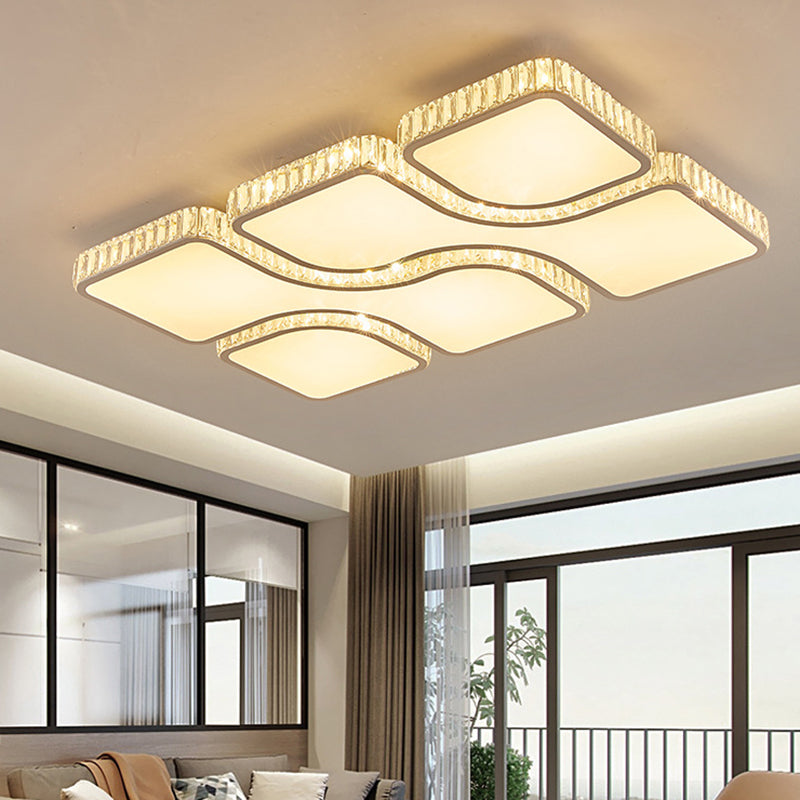 White Quadrangle Flush Light Contemporary LED Acrylic Flush Mount Light with Inlaid Crystal