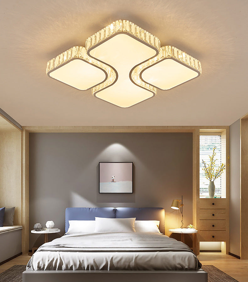 White Quadrangle Flush Light Contemporary LED Acrylic Flush Mount Light with Inlaid Crystal