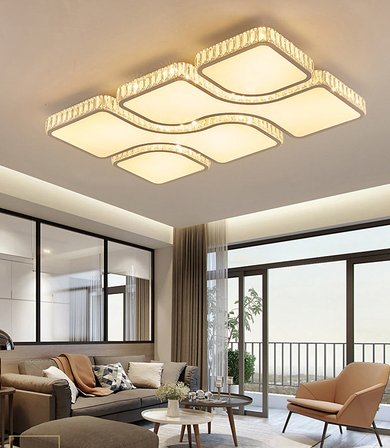 White Quadrangle Flush Light Contemporary LED Acrylic Flush Mount Light with Inlaid Crystal