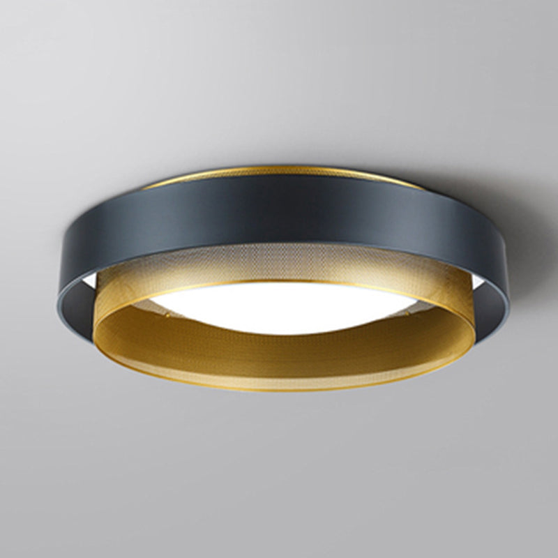 Minimalist Circular LED Flush Mount Metal Bedroom Ceiling Mount Light with Domed Diffuser and Mesh Screen