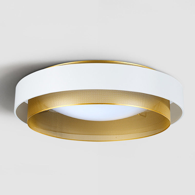 Minimalist Circular LED Flush Mount Metal Bedroom Ceiling Mount Light with Domed Diffuser and Mesh Screen