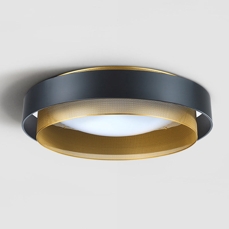 Minimalist Circular LED Flush Mount Metal Bedroom Ceiling Mount Light with Domed Diffuser and Mesh Screen